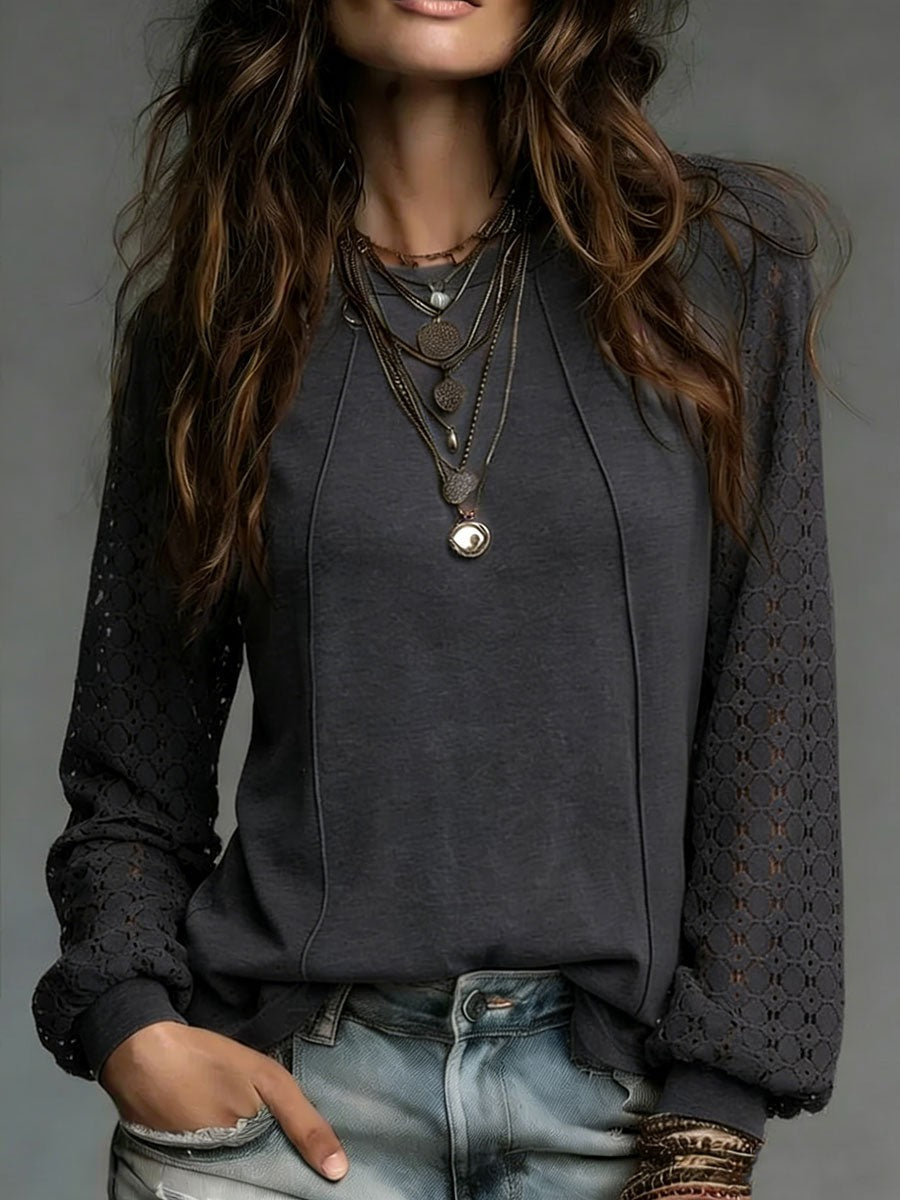 Black lace sleeve knit top