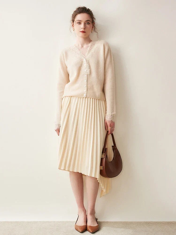 Lace-trim v-neck cardigan