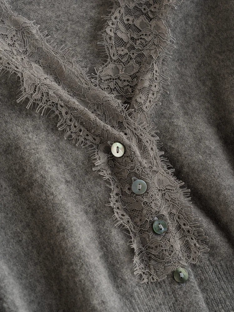 Lace-trim v-neck cardigan