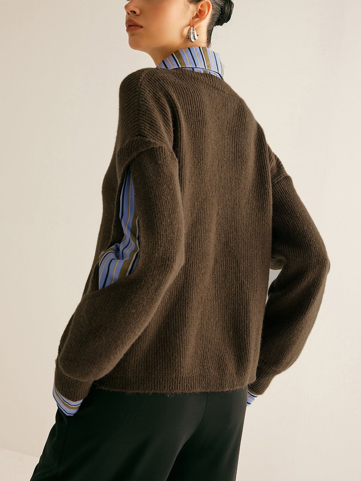 Layered shirt crew neck jumper
