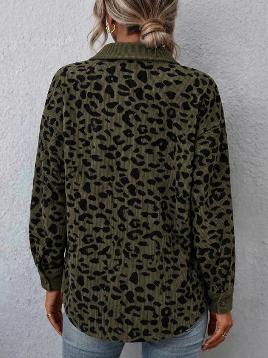 Leopard print corduroy shacket