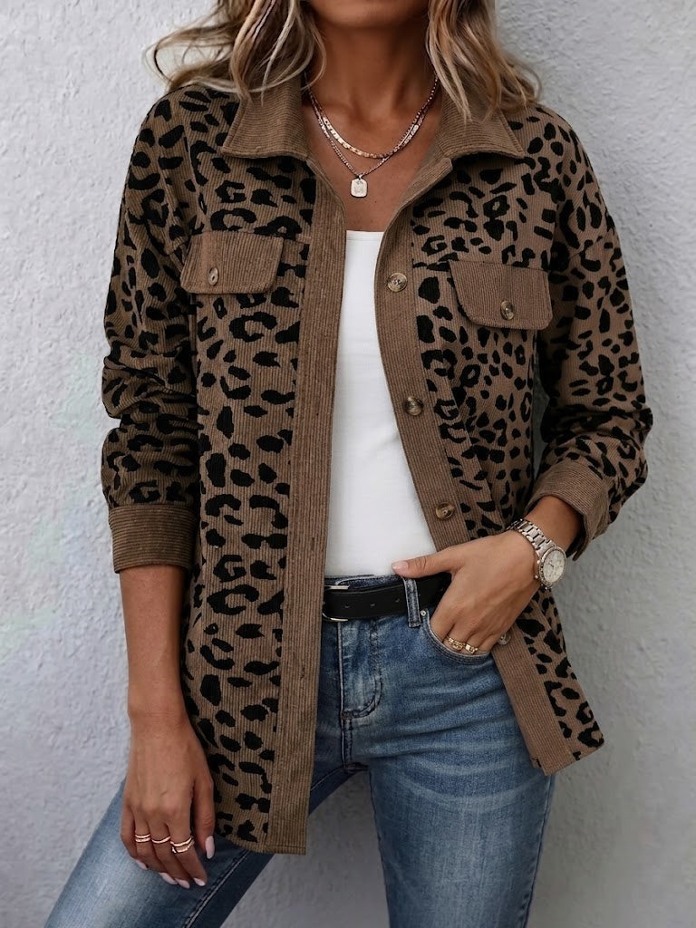 Brown leopard print corduroy shacket