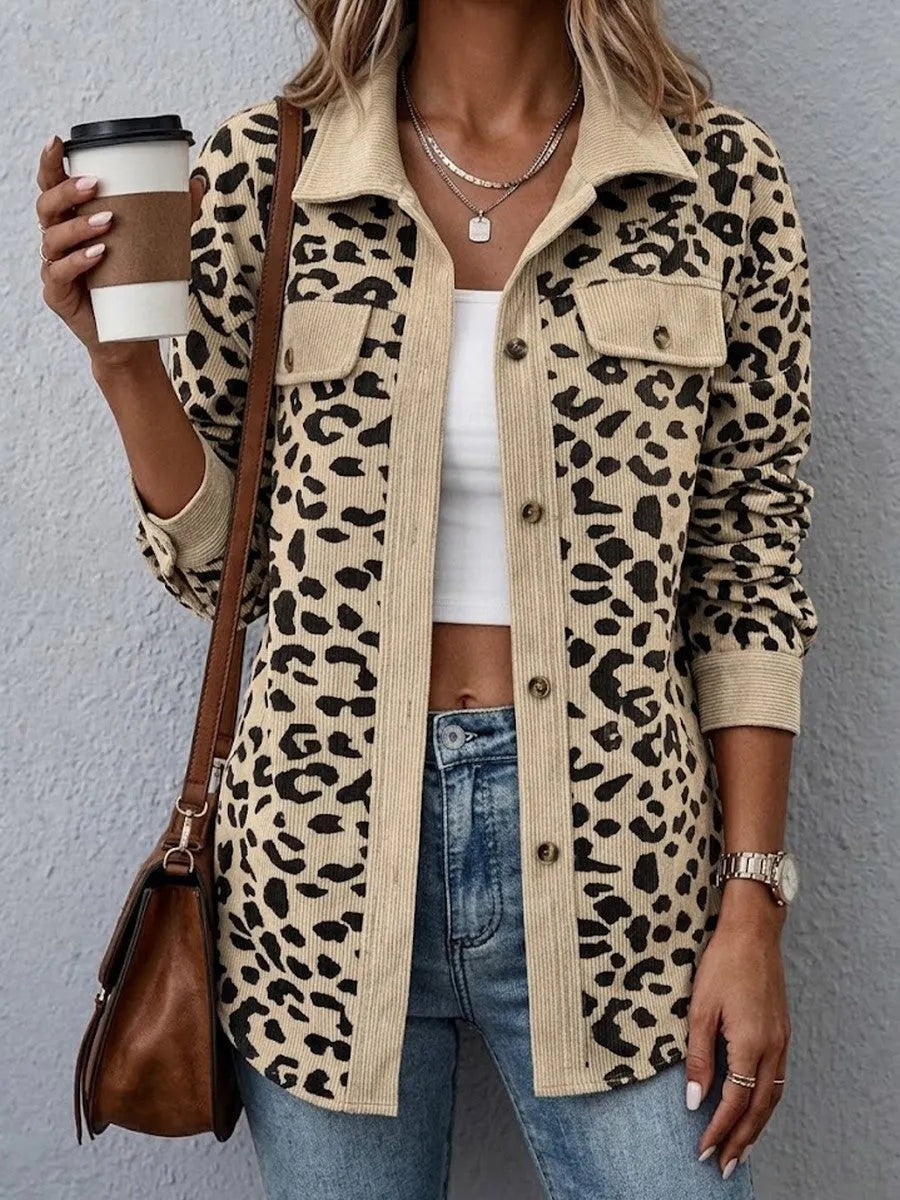 Apricot leopard print corduroy shacket