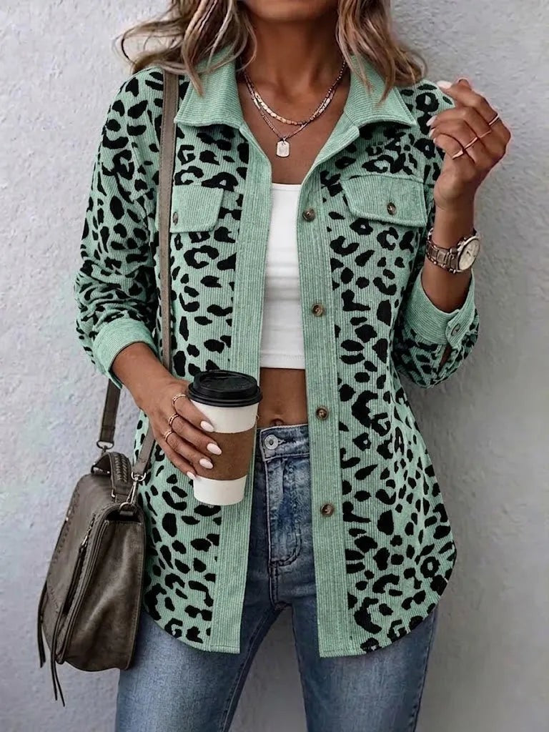 Mint Green leopard print corduroy shacket