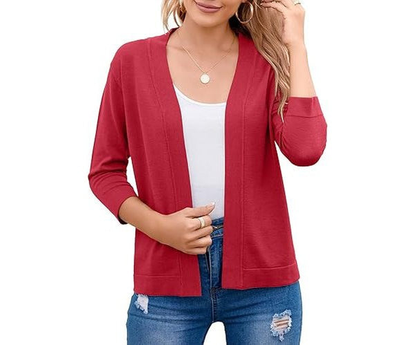 Rust Red lightweight open-front cardigan