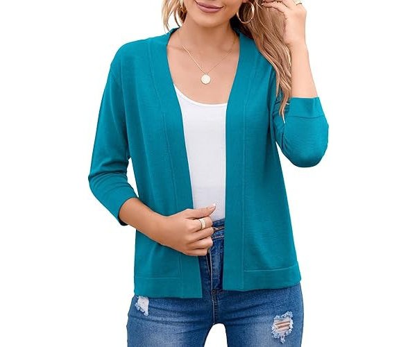 Peacock Blue lightweight open-front cardigan