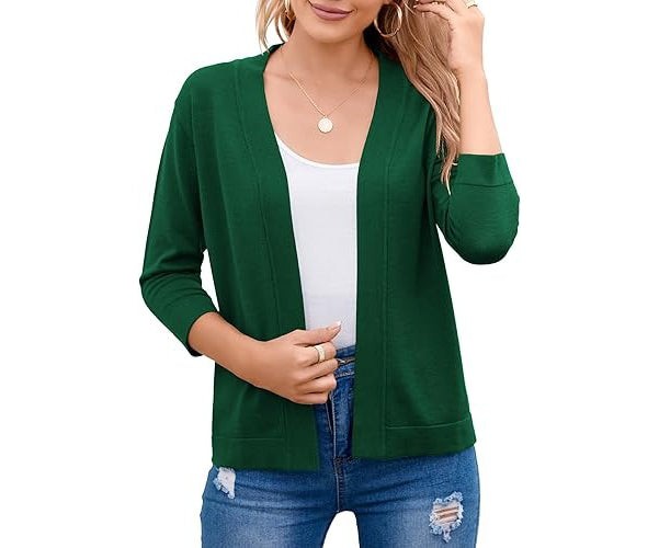 Green lightweight open-front cardigan