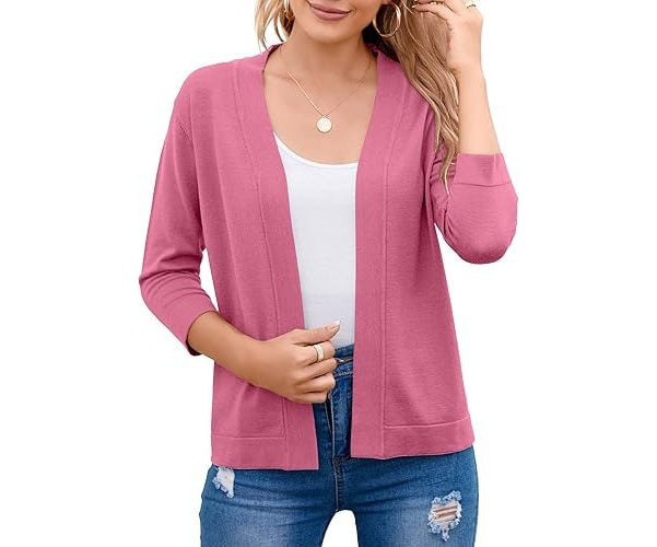 Coral Pink lightweight open-front cardigan