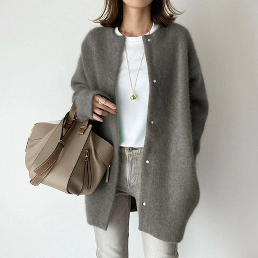 Gray longline relaxed knit cardigan