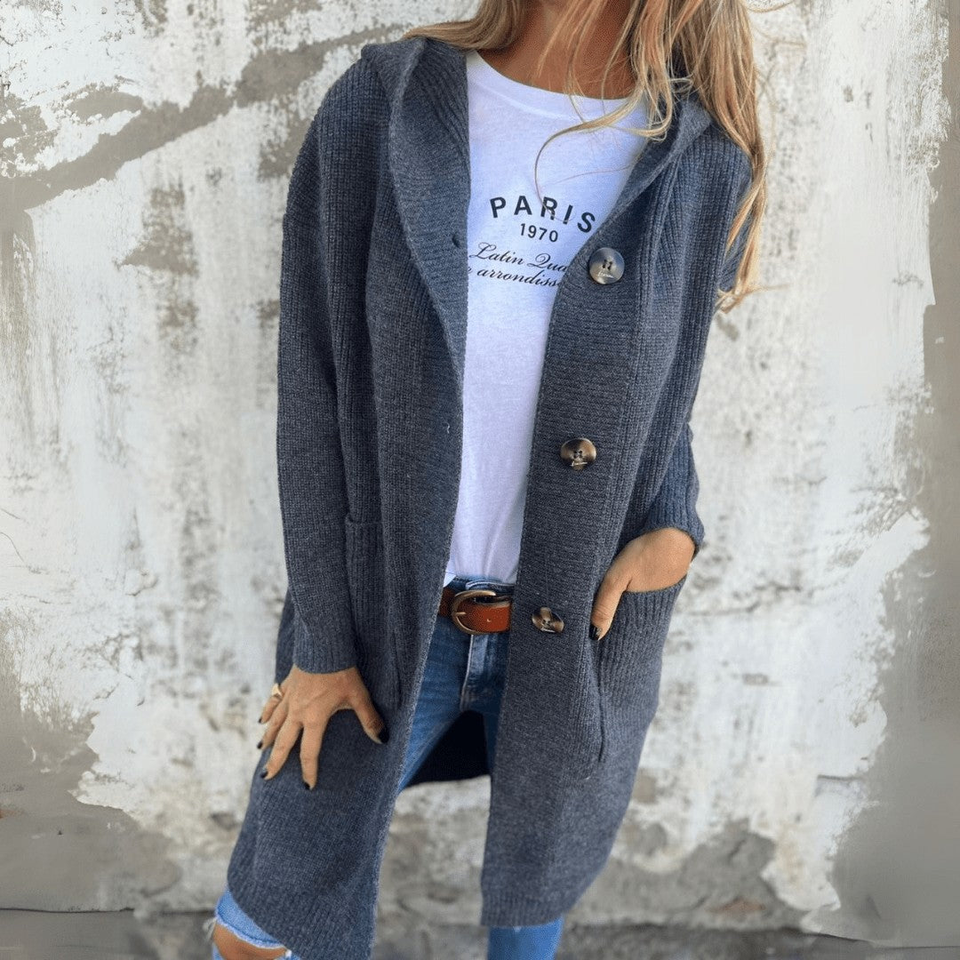 Longline ribbed button cardigan