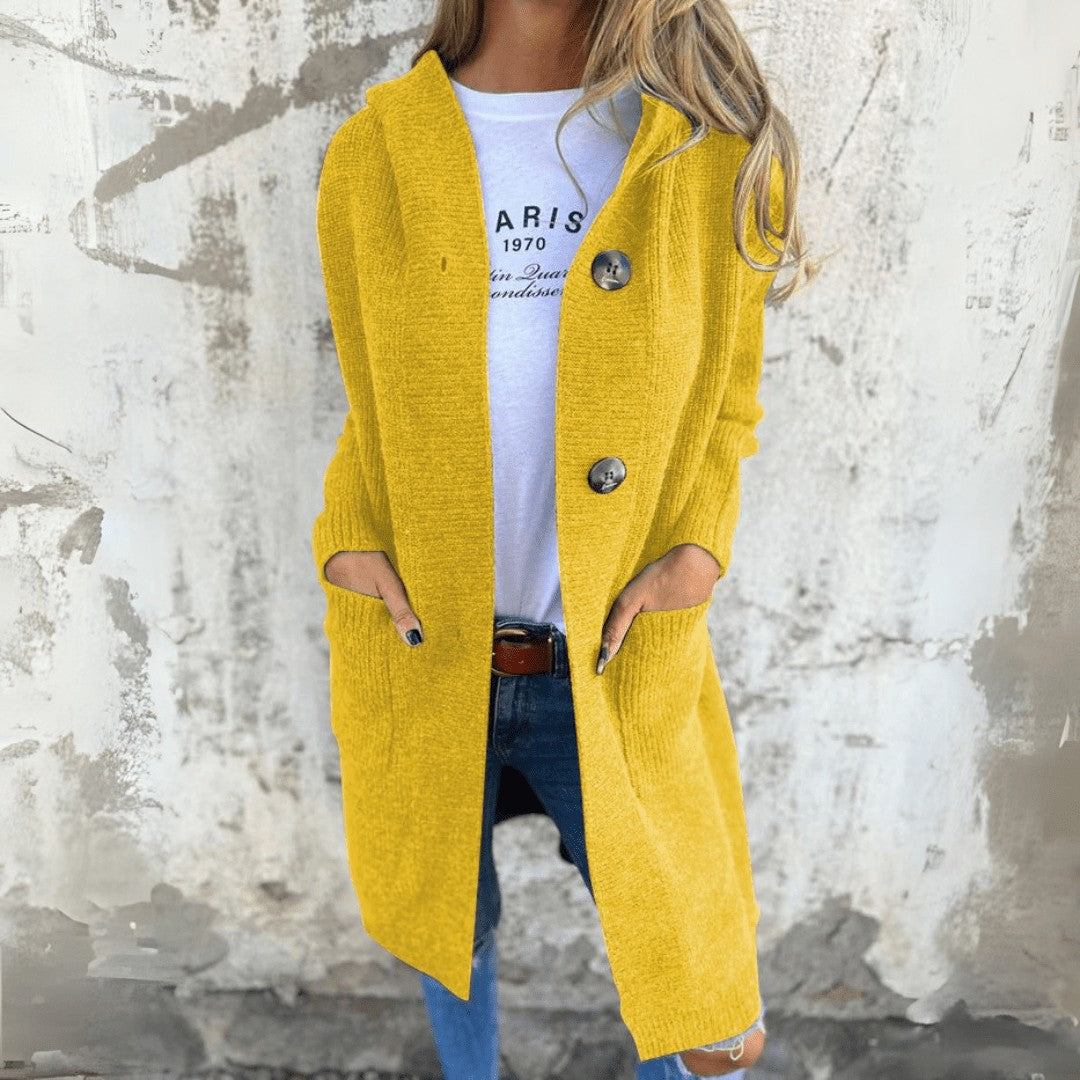 Yellow longline ribbed button cardigan