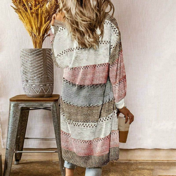 Longline striped open-front cardigan