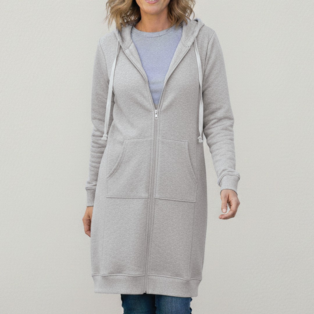 Gray longline zip-up hooded jacket