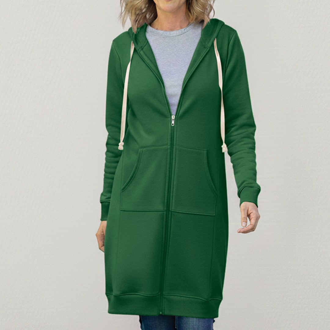Green longline zip-up hooded jacket