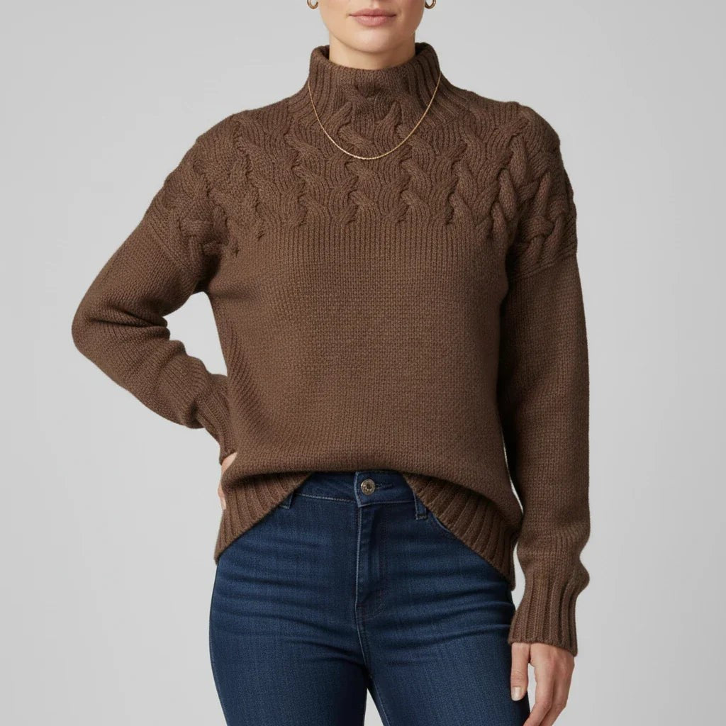 Merino cable roll neck jumper