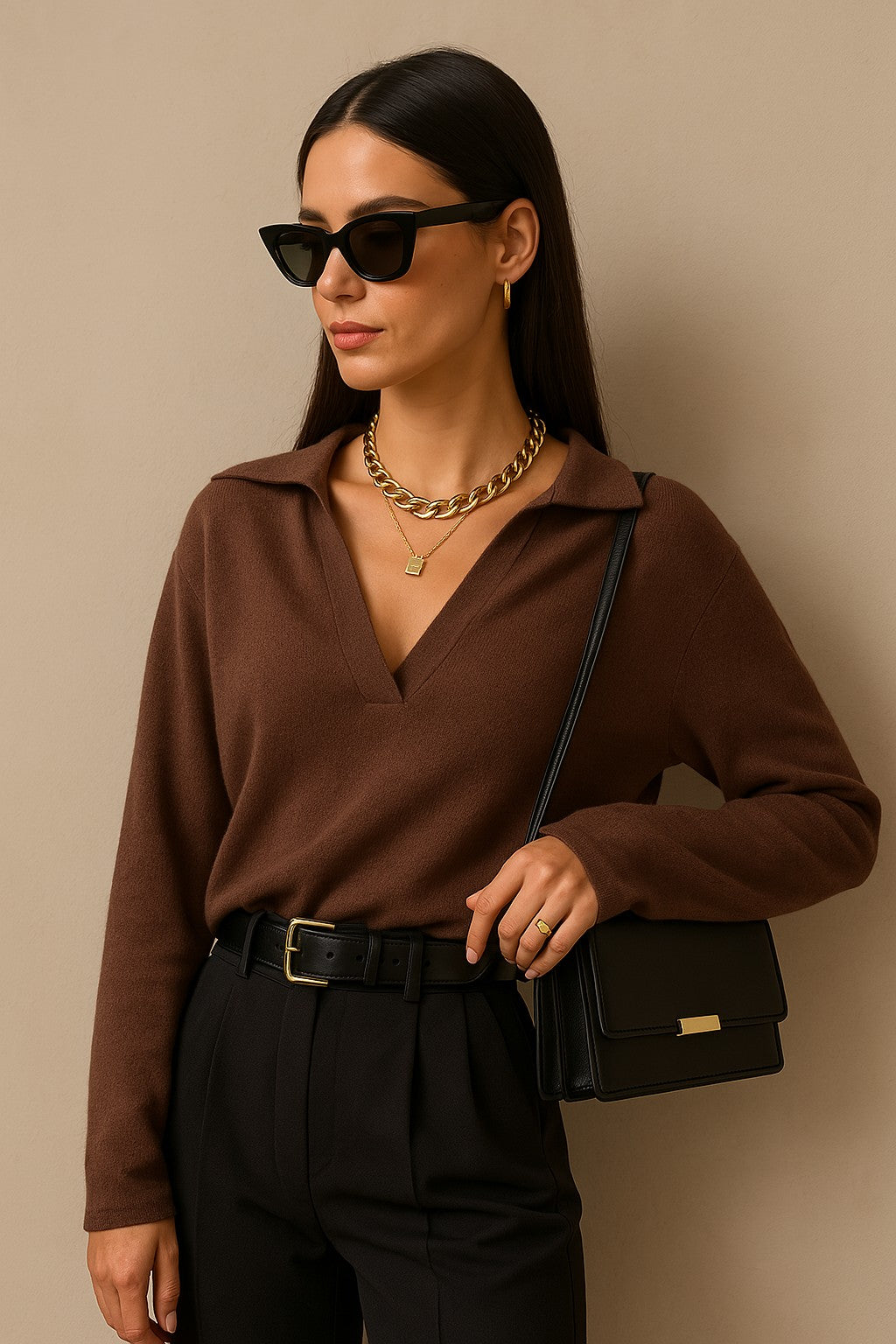 Merino wool collared knit polo top