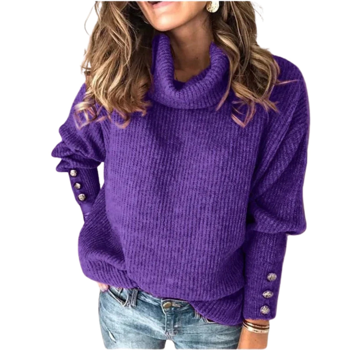 Purple merino wool cowl neck jumper