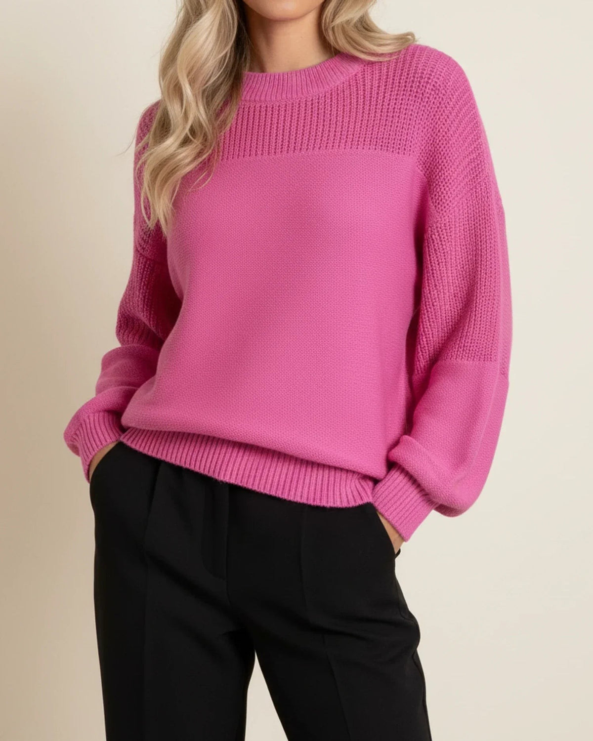 Pink merino wool crew neck jumper