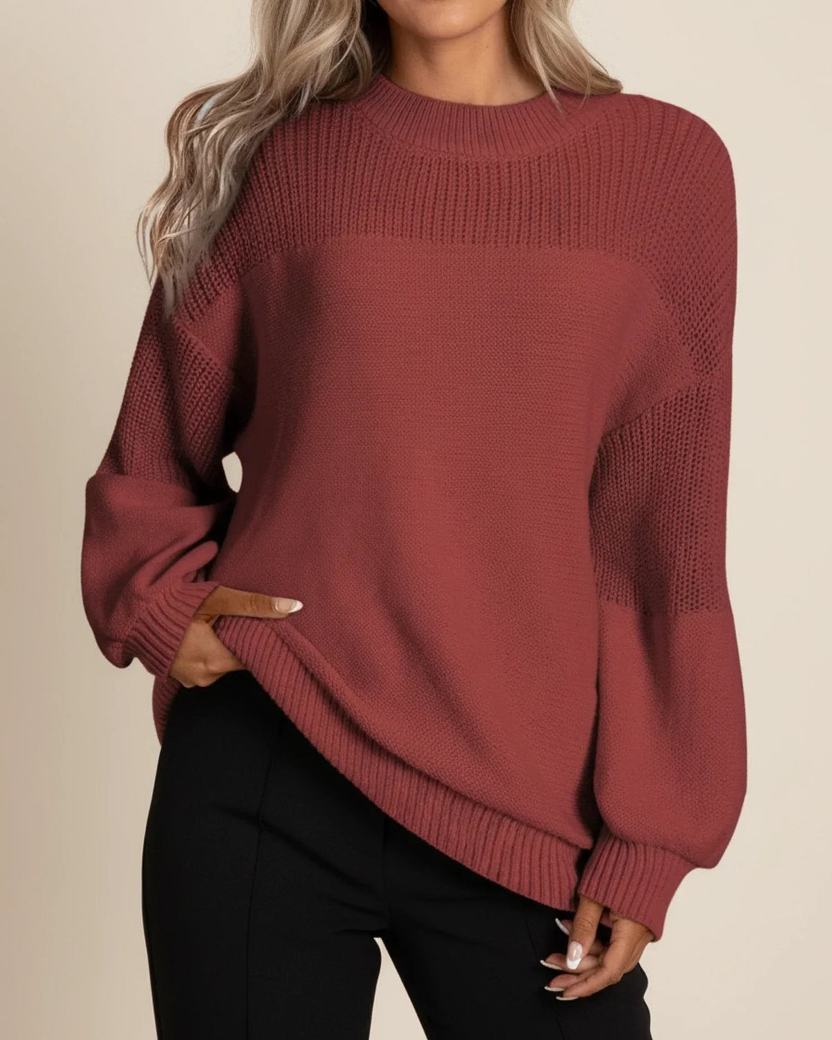 Red merino wool crew neck jumper
