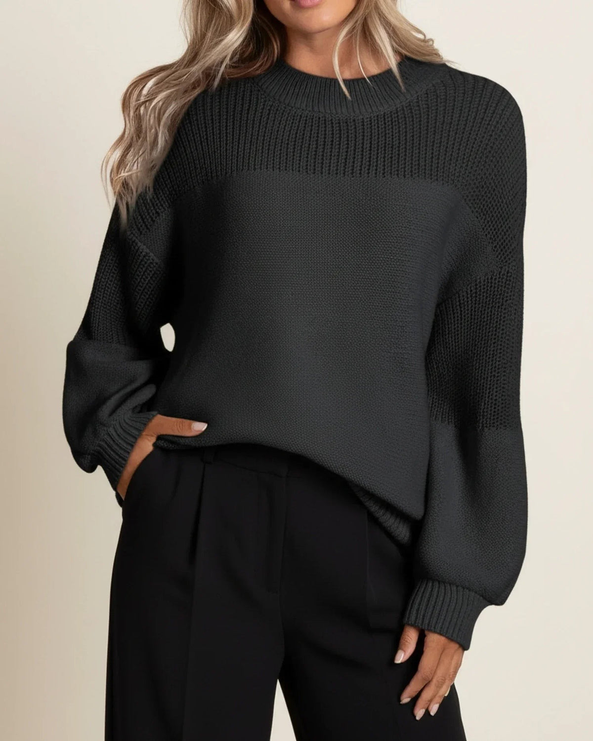 Black merino wool crew neck jumper