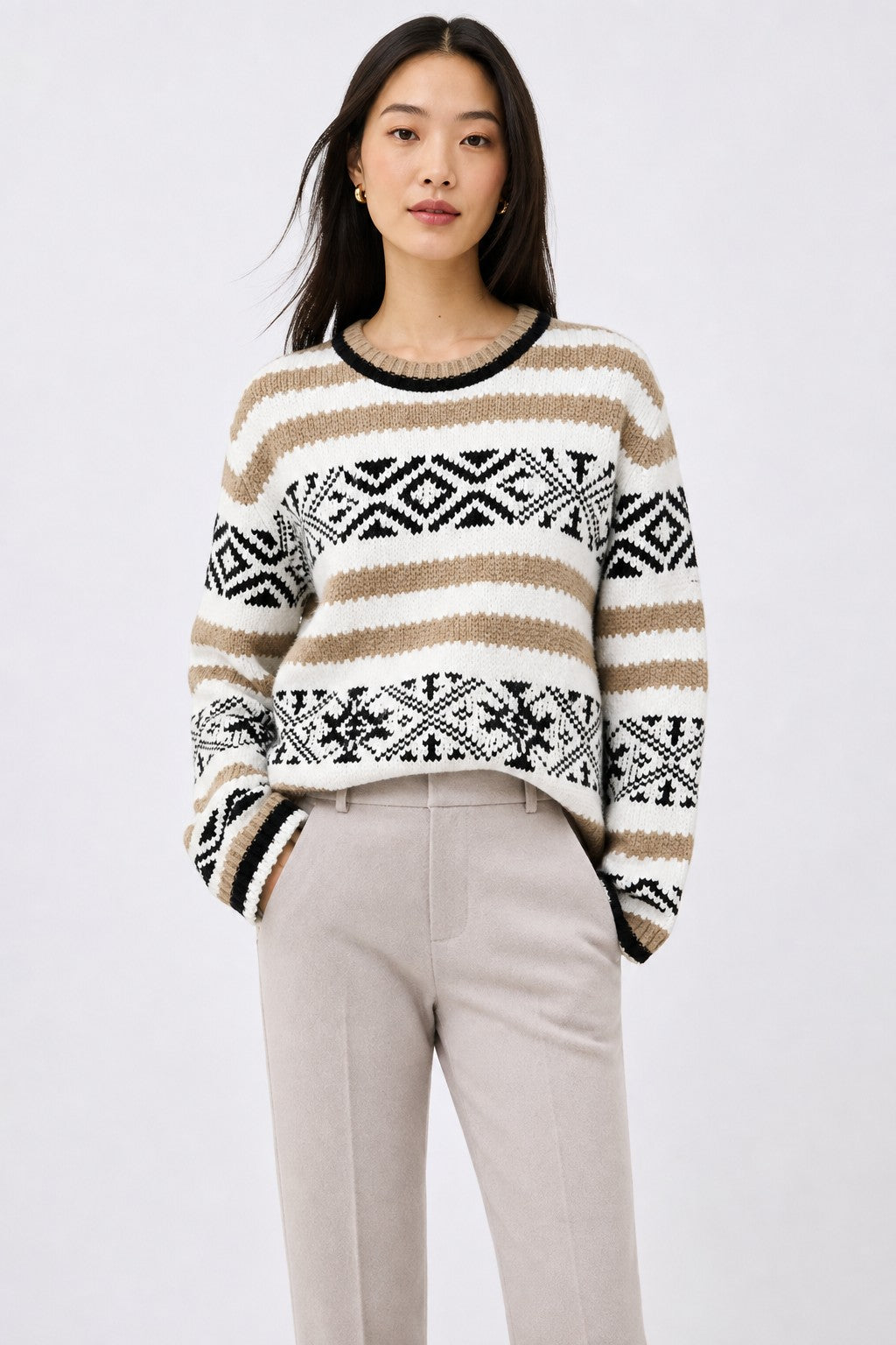 Ivory merino wool fair isle jumper