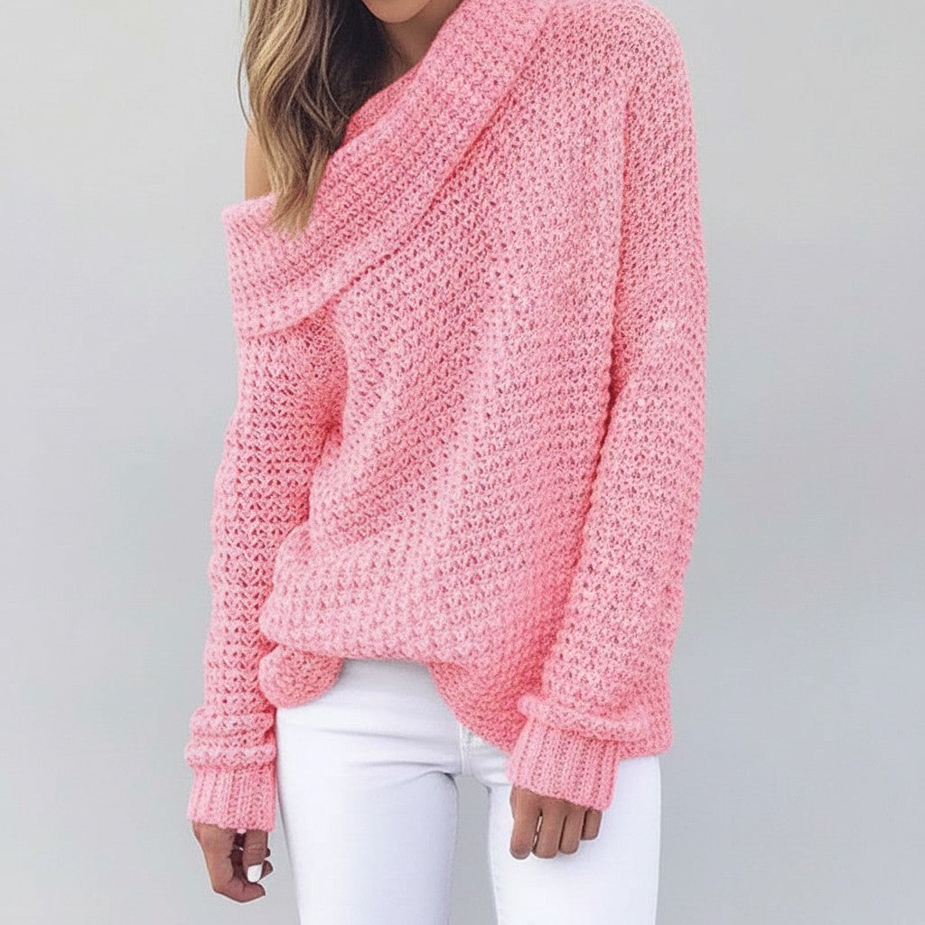 Pink merino wool off-shoulder jumper