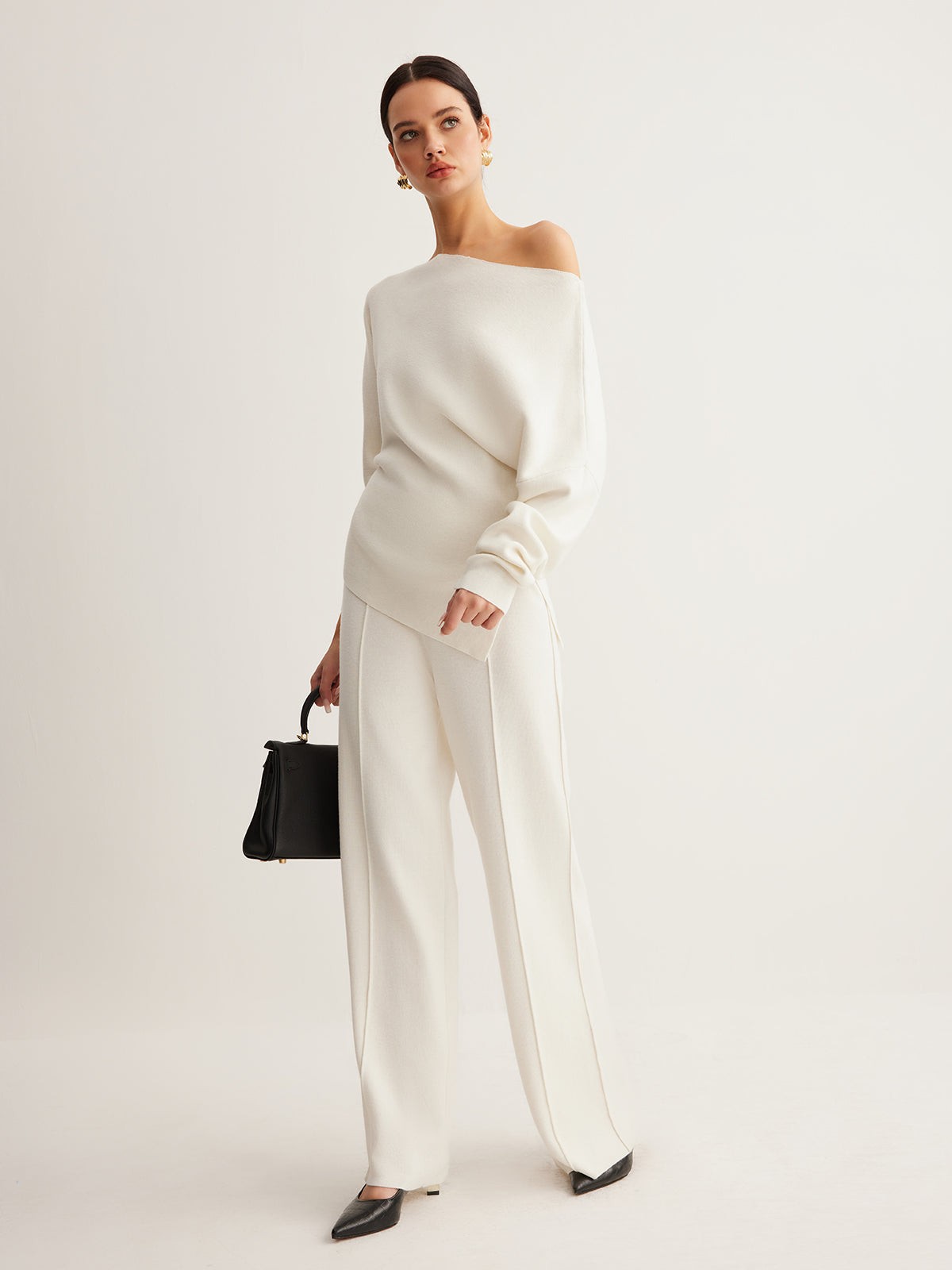 Merino wool one-shoulder jumper