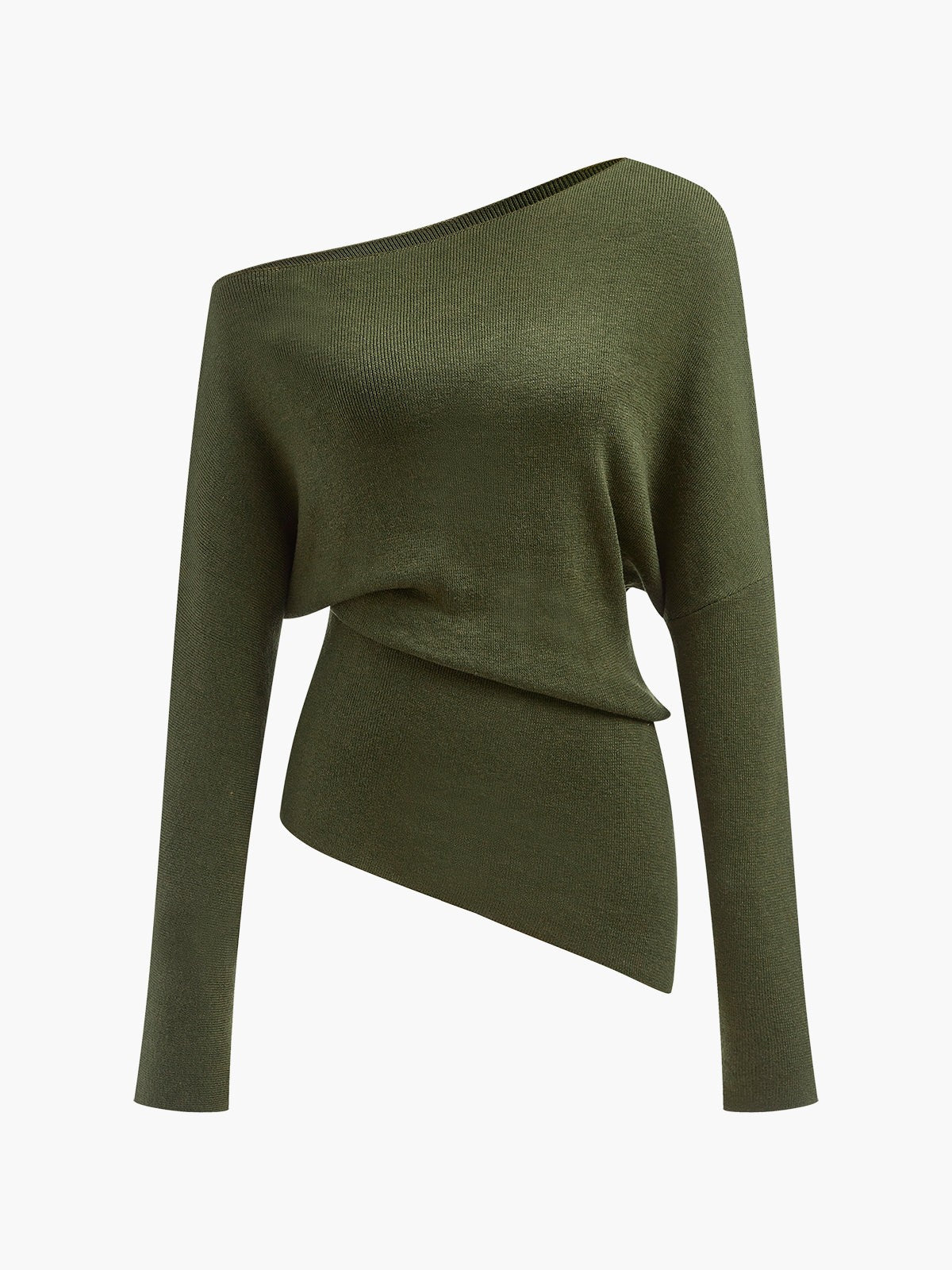 Army Green merino wool one-shoulder jumper