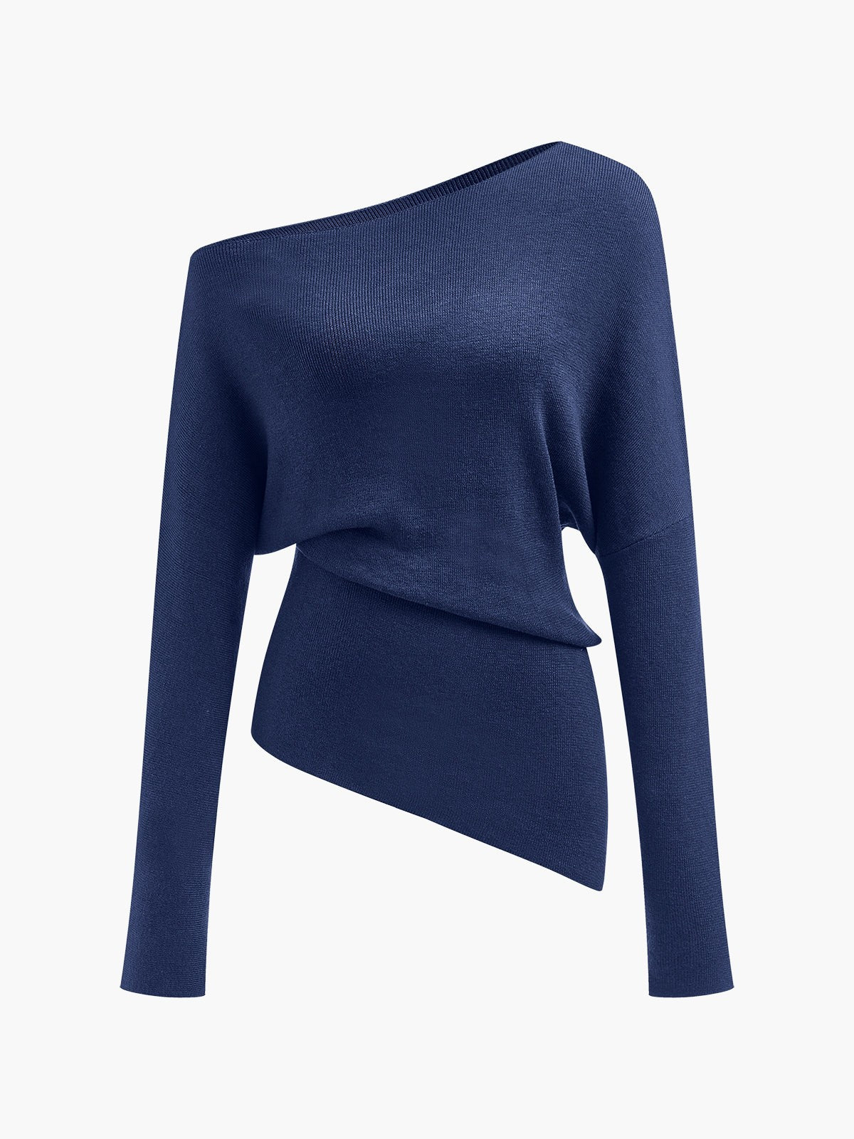Navy merino wool one-shoulder jumper