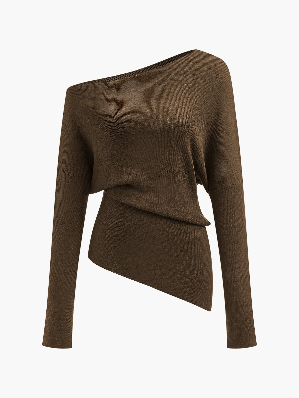 Dark Brown merino wool one-shoulder jumper