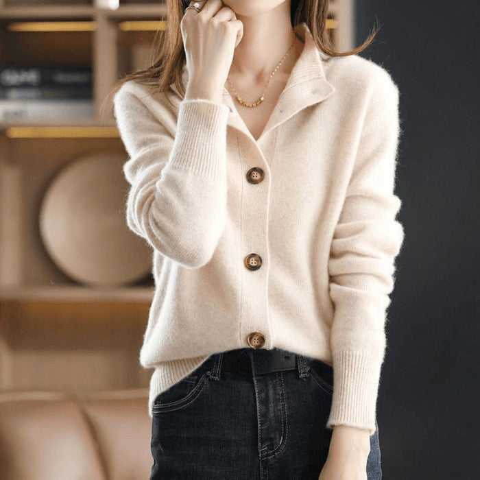 Mock neck button cardigan
