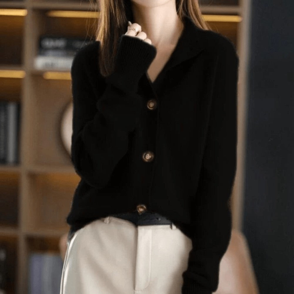 Black mock neck button cardigan