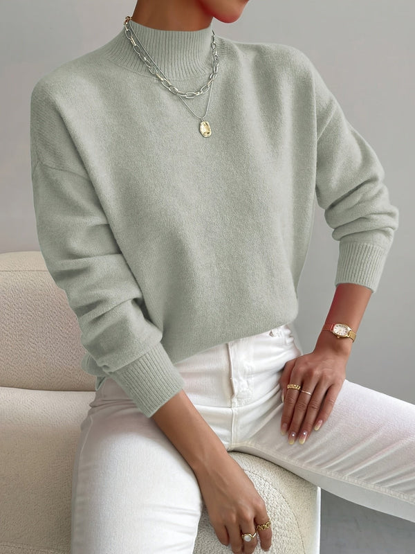 Light Green mock neck relaxed jumper
