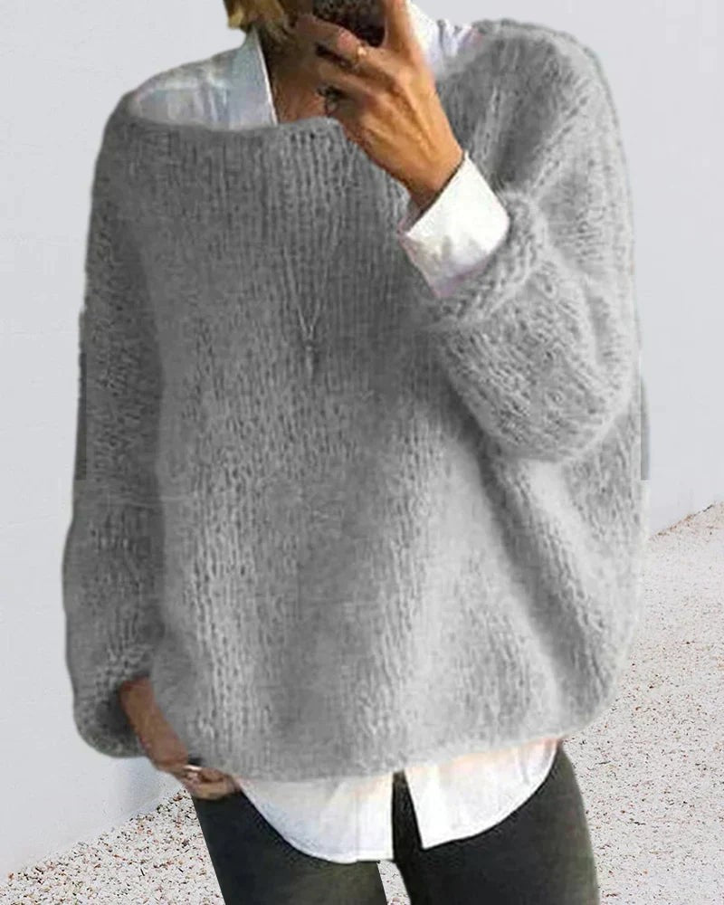 Gray mohair wide neck jumper