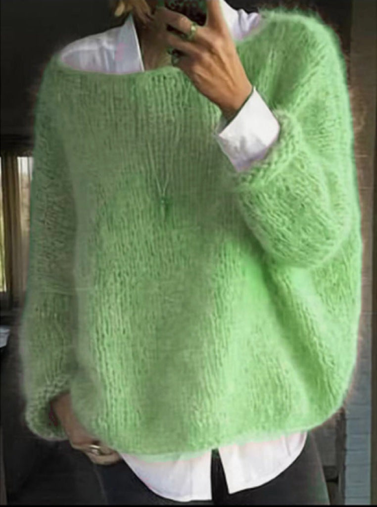 Green mohair wide neck jumper