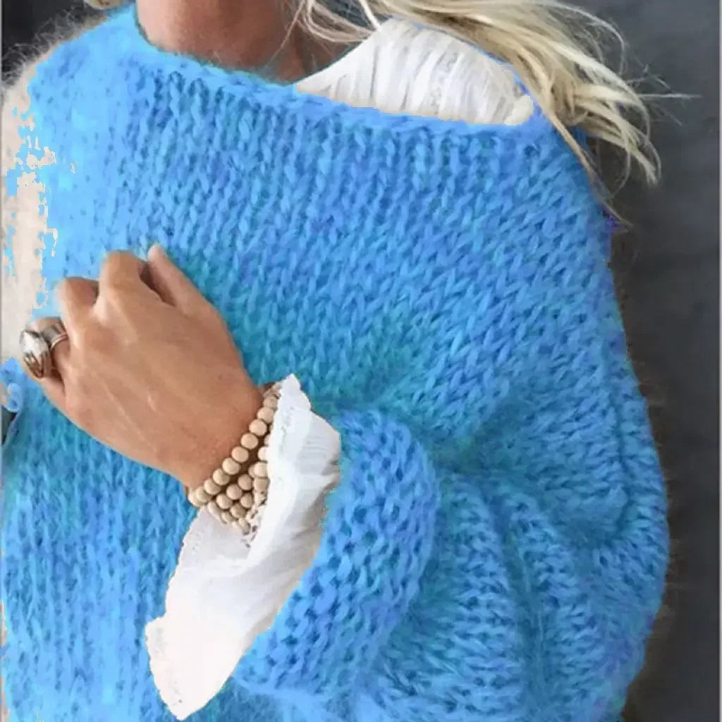Blue mohair wide neck jumper