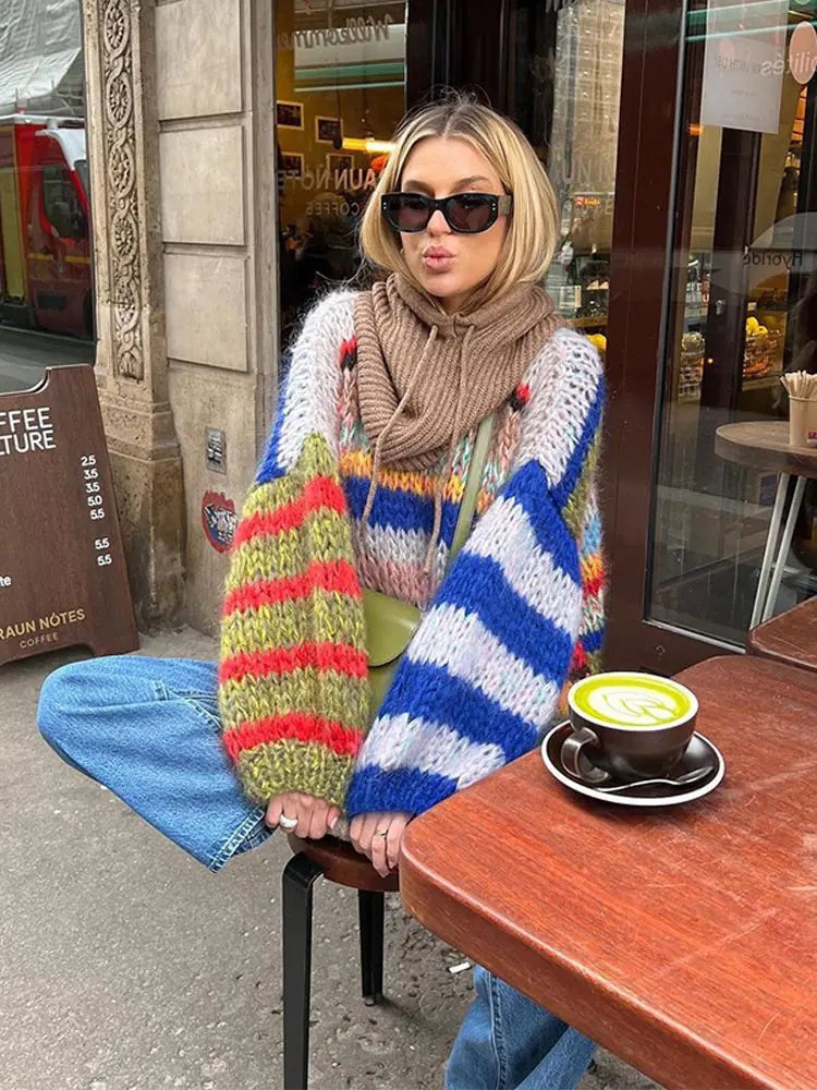 Multicolour mohair roll neck jumper