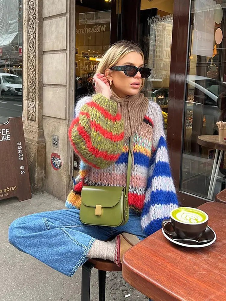 Multicolour mohair roll neck jumper