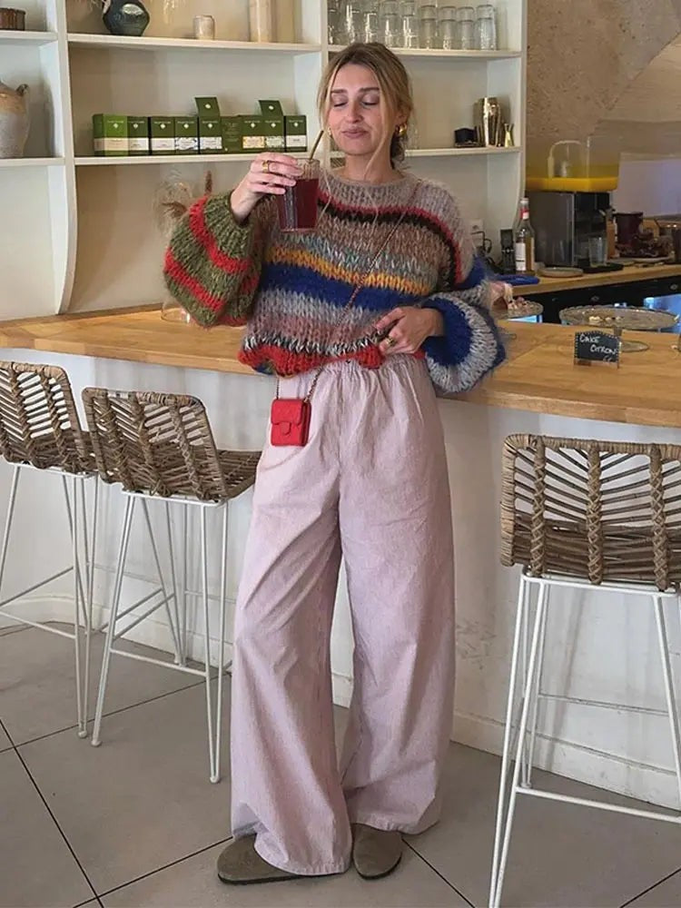 Multicolour mohair roll neck jumper