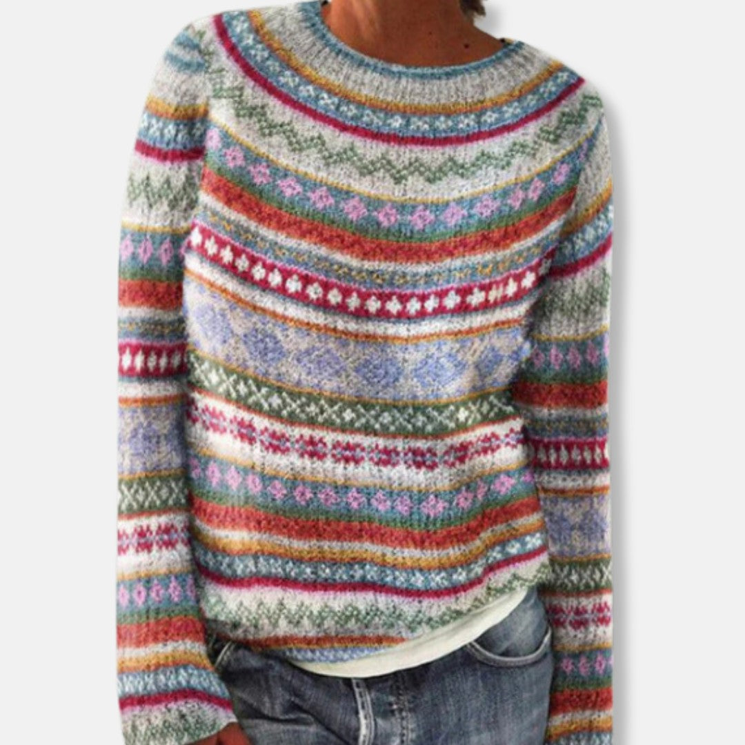 White multicolour patterned knit jumper