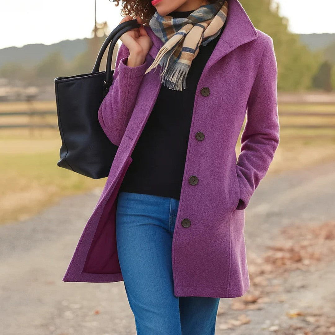 Purple notch-collar wool coat