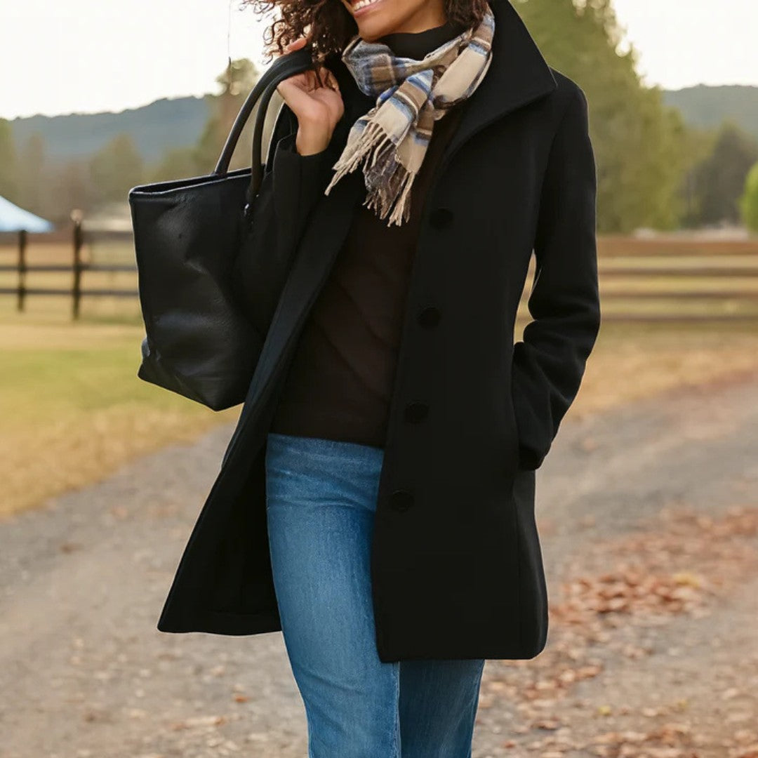 Black notch-collar wool coat