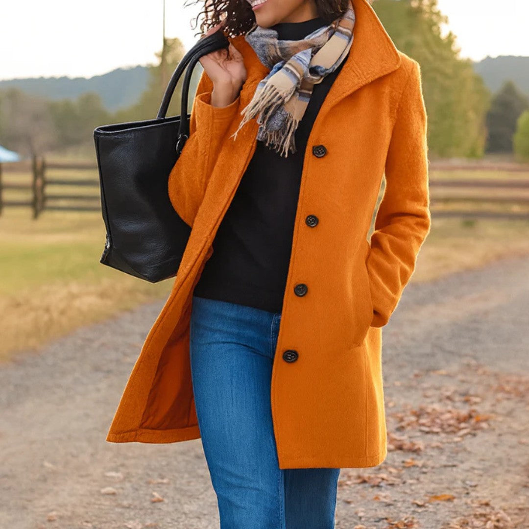 Orange notch-collar wool coat