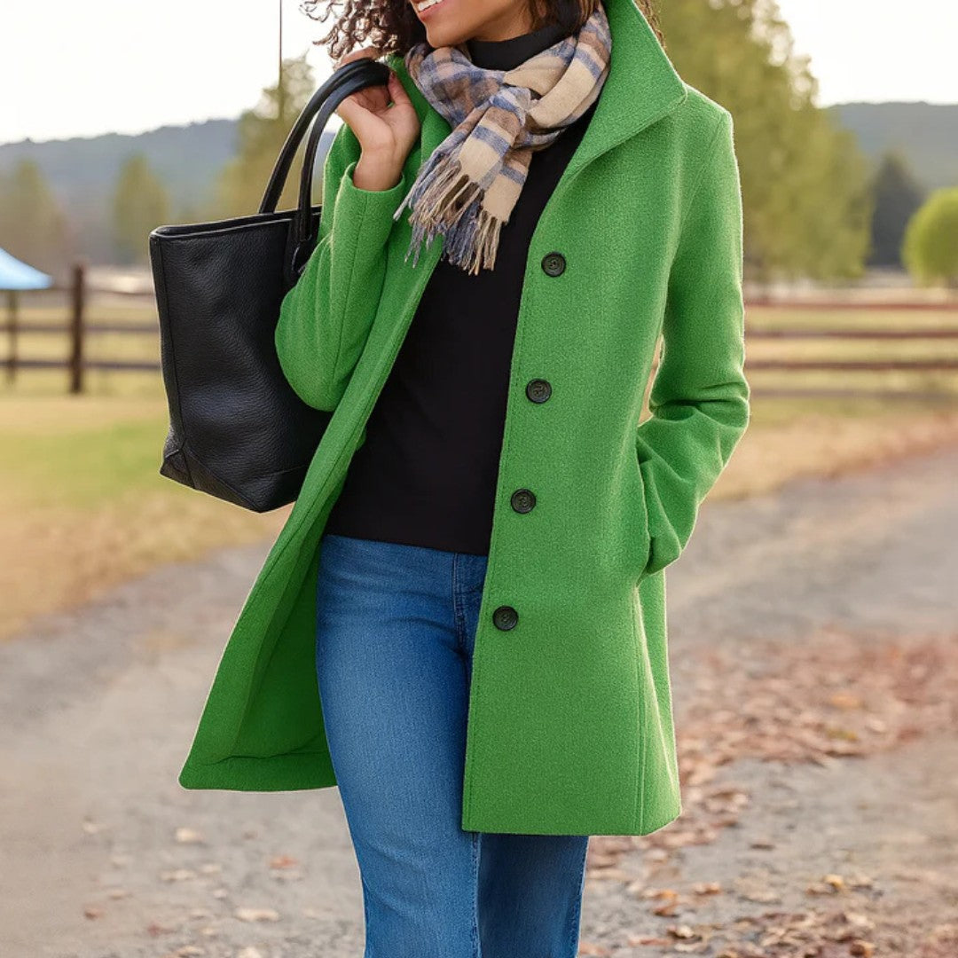 Green notch-collar wool coat