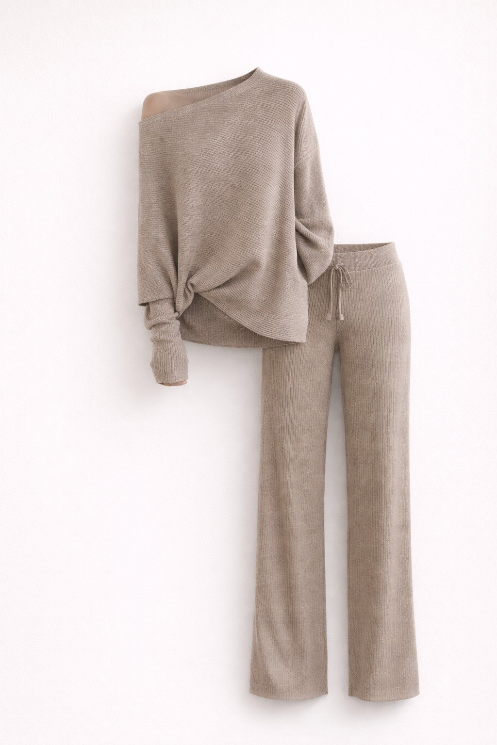Off-shoulder knit lounge set