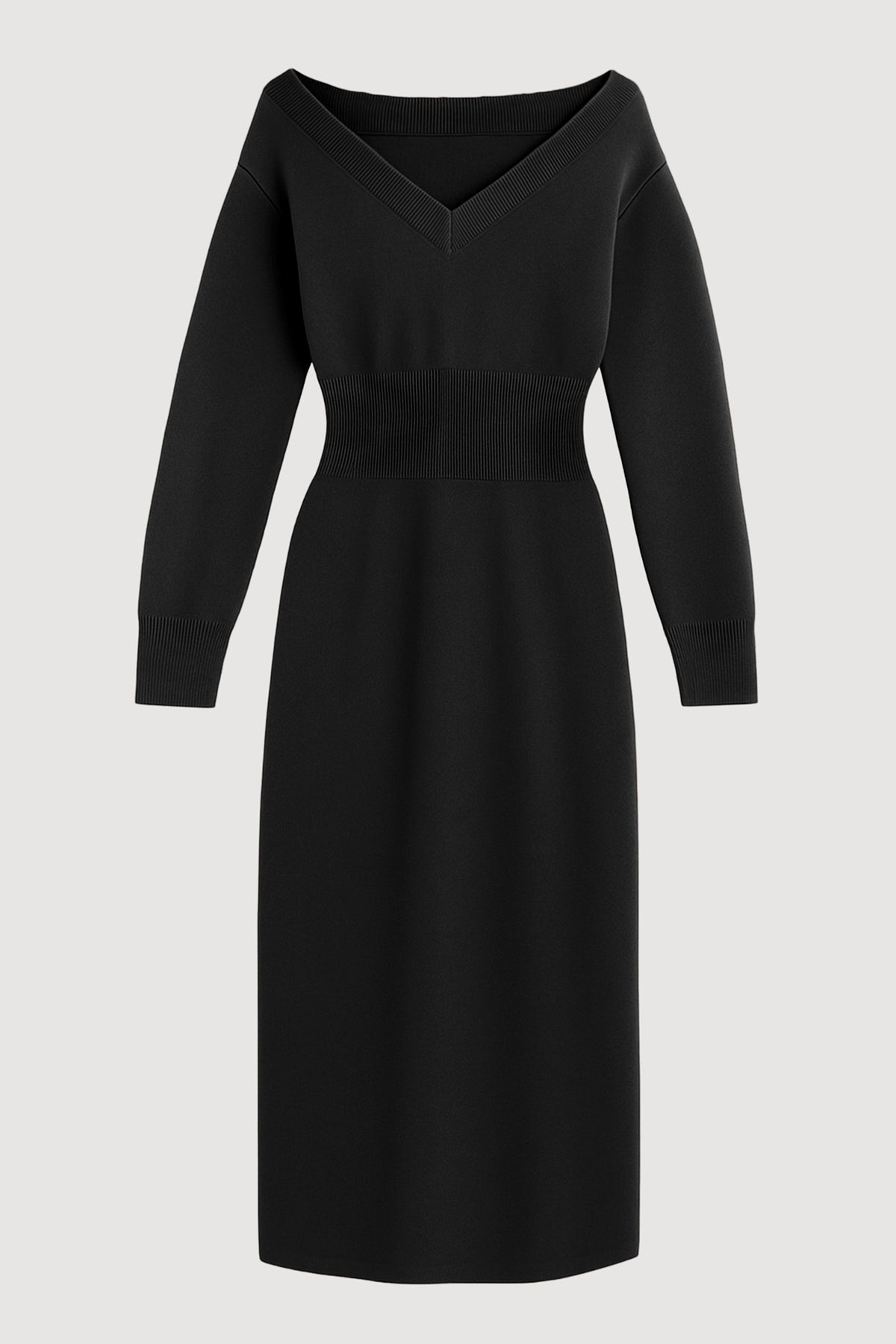 Off-shoulder v-neck jumper dress