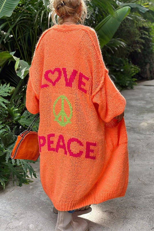 Orange oversized longline knit cardigan