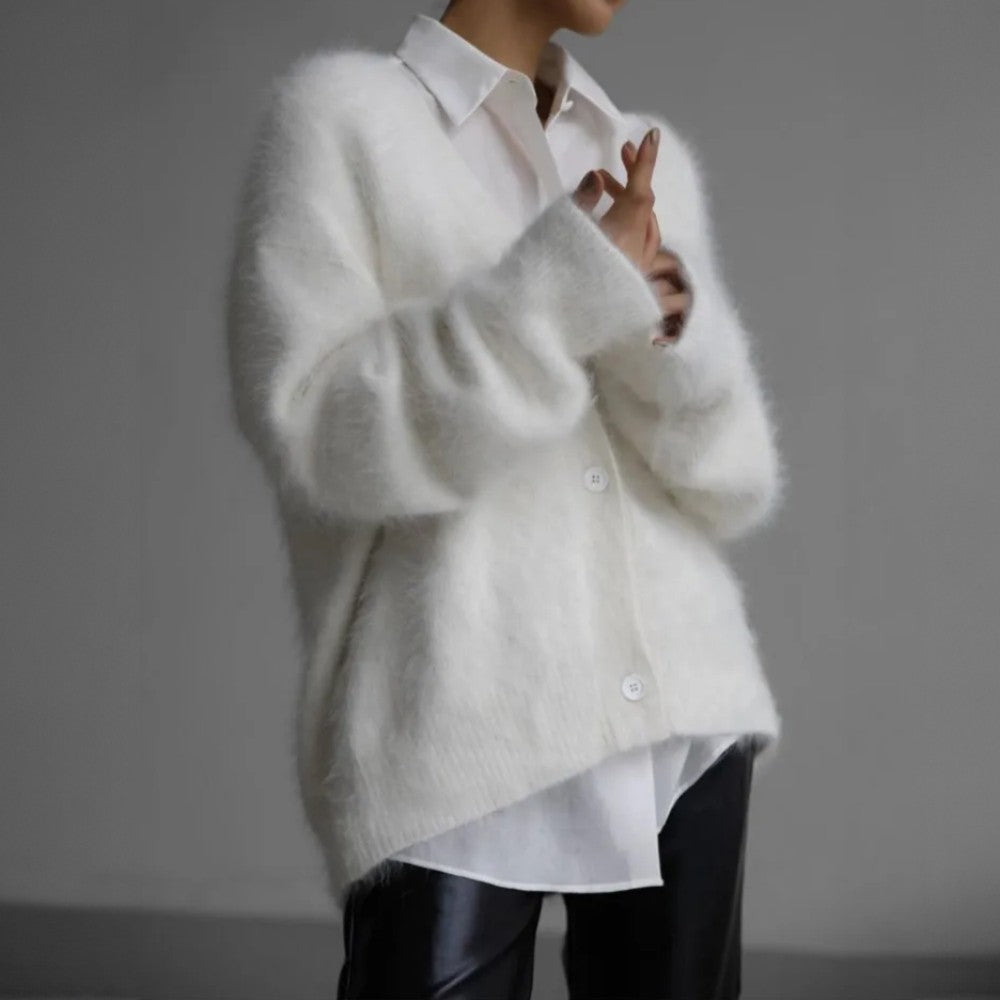 White oversized v-neck cardigan