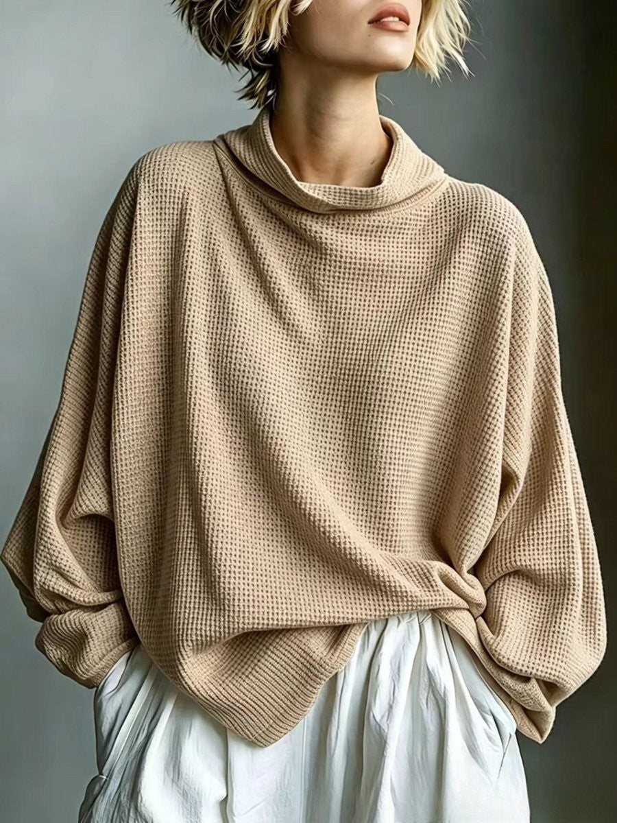 Khaki oversized waffle knit cowl neck jumper