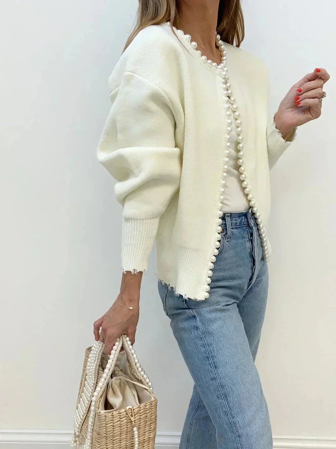 Pearl trim knit cardigan